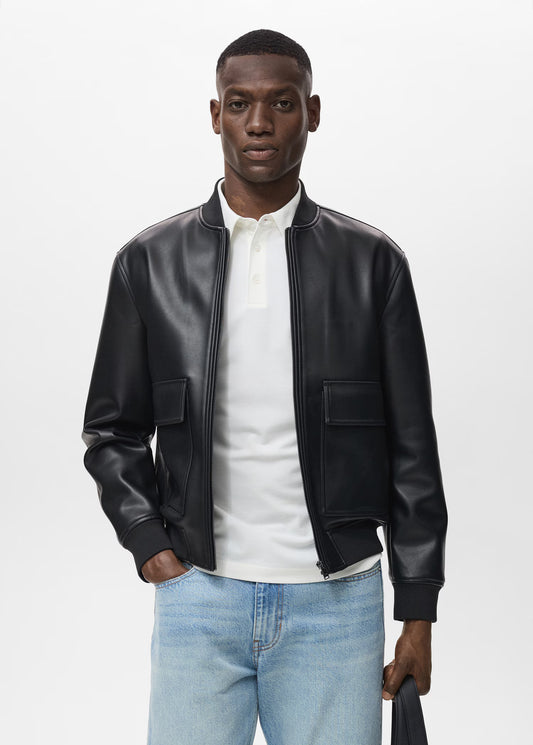 MNA CLOTHING ARTICLE #6739 LEATHER EFFECT BOMBER JACKET