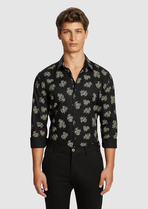 MNA CLOTHING #6720 BLACK BOLT SLIP FLORAL SHIRT