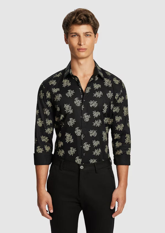 MNA CLOTHING #6720 BLACK BOLT SLIP FLORAL SHIRT